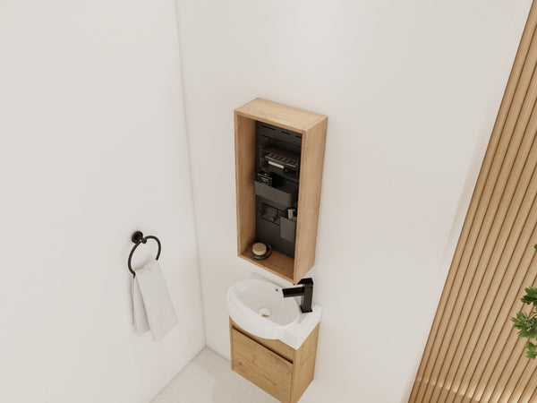 English Elm 12'' Wall Mounted Plywood Storage Cabinet Open Doorless Design with Frosted Bins for Bath W999P470287