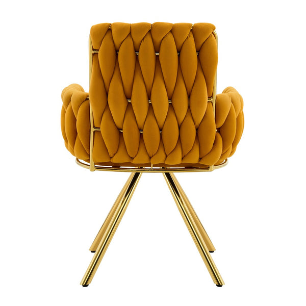 English Elm Set of 2 Velvet Upholstered Dining Chairs Braided Rope Back Glam Metal Legs Gold,Yellow W3875P383935