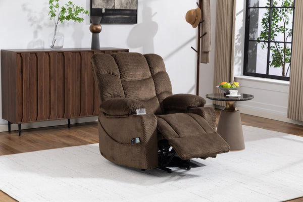 English Elm Ultra Wide Velvet Swivel Lounge Chair with Massage Heating and Powered Lift Assist Brown W547P425984