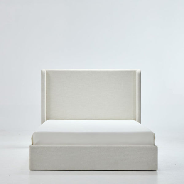 English Elm Carmen Wingback Queen Platform Bed Ivory Chenille Upholstered 54 Inch Tall Headboard B191P465451