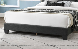 English Elm 1pc Queen Size Bed Wool Upholstered Platform with Channel Tufted Headboard and Built‑In LED Lighting Charcoal 66 L x 30 W x 10 H B011P238975