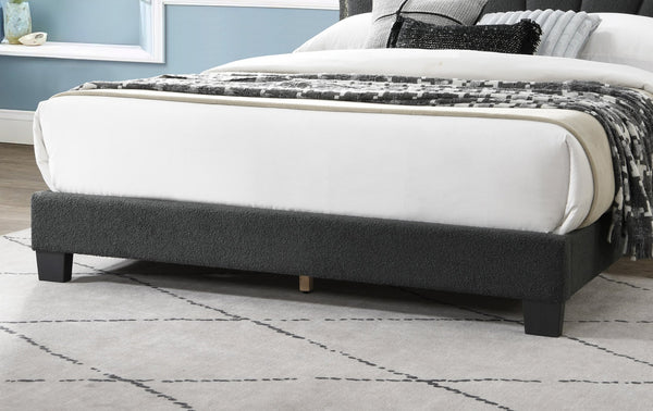 English Elm 1pc Queen Size Bed Wool Upholstered Platform with Channel Tufted Headboard and Built‑In LED Lighting Charcoal 66 L x 30 W x 10 H B011P238975