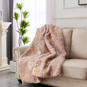 English Elm Luxury Chinchilla Faux Fur Throw Blanket In Dusty Rose With Gilded Accents - Cozy & Elegant (60"X80") B030P233961