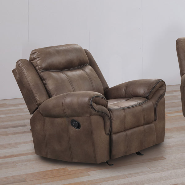 English Elm Transitional Multi-Function Glider Recliner with Channel Back, Cup Holders, Hidden Storage, Upholstered Comfort Brown 41 L x 31 W x 26 H B2741P385169
