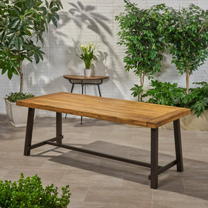 English Elm Christopher Knight Home® - Outdoor Dining Table Teak Acacia Wood with Metal Frame, Seats 8, Weatherproof Large Top for Parties 65539.00
