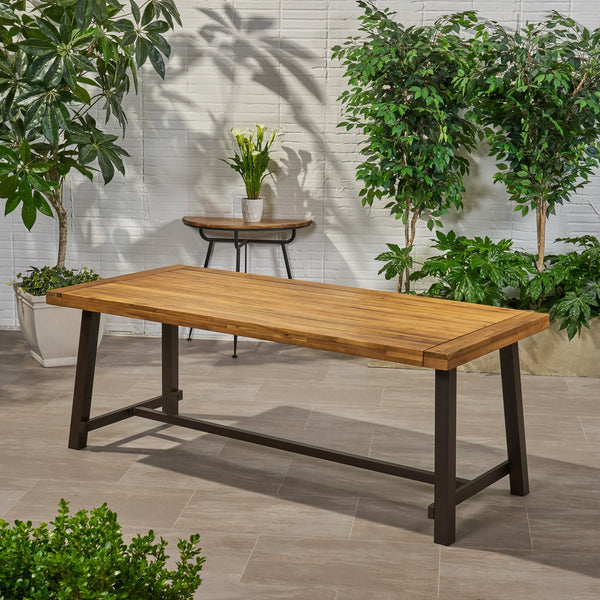 English Elm Christopher Knight Home® - Outdoor Dining Table Teak Acacia Wood with Metal Frame, Seats 8, Weatherproof Large Top for Parties 65539.00