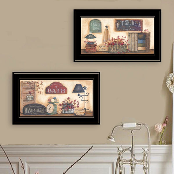 English Elm "bath Collection" Pam Britton Two Piece Framed Wall Art with Matte Black Wood Border B06787778