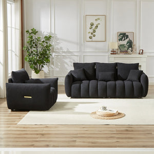 English Elm 3 Plus 1 Seater Teddy Fleece Sofa Set Wooden Frame Foam Spring Living Room Pair Black W1193S00188