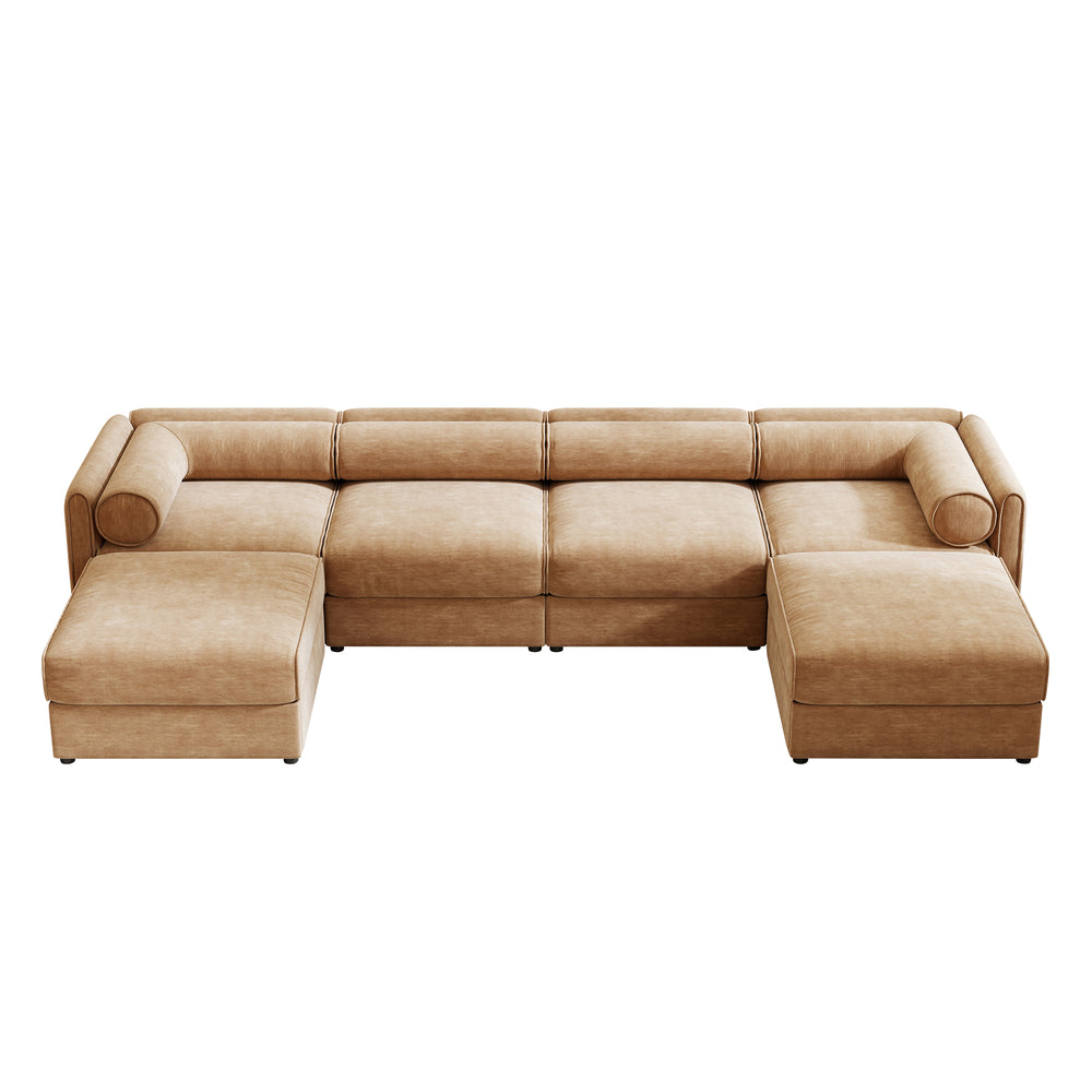 English Elm Modular U-Shaped Sectional Sofa With Storage Ottoman, Deep Seating & Ergonomic Support In Camel W714S01232