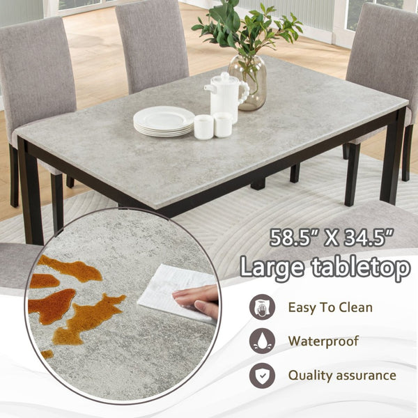 English Elm 6 Piece Rubberwood Dining Set with Bench and Linen Chairs for Transitional Kitchen W1998S00091