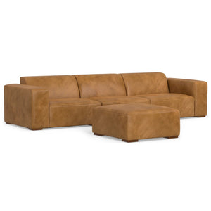 English Elm Rex 3-Seater Sofa & Ottoman Set: Luxurious Sienna Leather, Comfort-Driven Design, Modern Style B136P199216-GIGA
