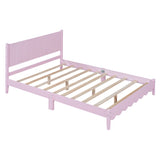 English Elm Full Size Wood Platform Bed Frame, Retro Style Bed With Rectangular Headboard,No Need Box Spring,Pink