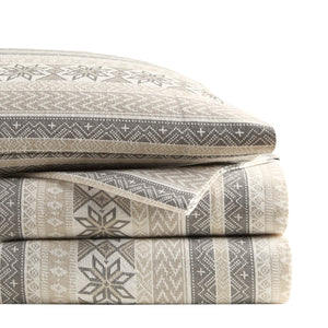 JLA Home True North by Sleep Philosophy - Printed Cotton Flannel Sheet Set – Ultra-Soft Brushed Warmth, OEKO-TEX Certified, Durable Comfort Gray/Taupe Nordic TN20-0519