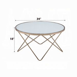 English Elm 1pc Round Glass Top Coffee Table with Mid-Century Metal Frame, Elegant Living Room Accent Piece Champagne 38 L x 39 W x 5 H B2741P332646