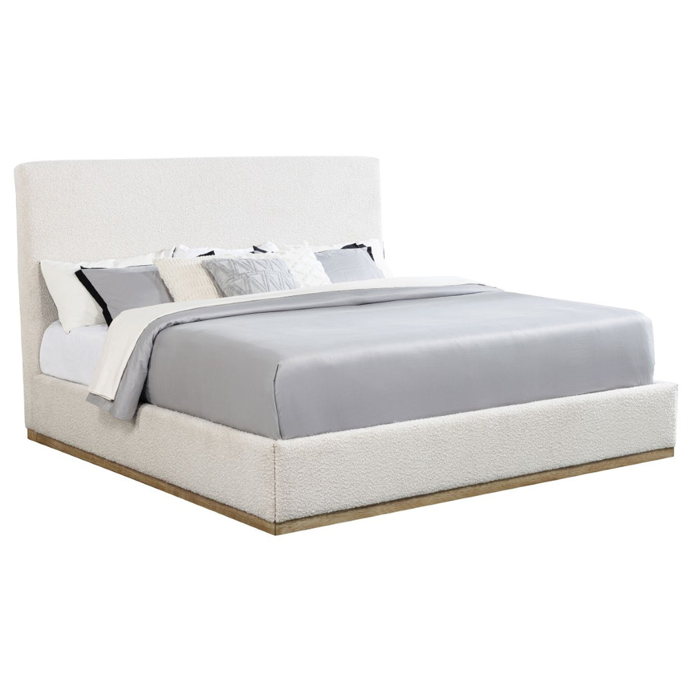 English Elm Talbot Cream Fabric Eastern King Platform Bed Tall Padded Headboard Modern Suite B062S01580