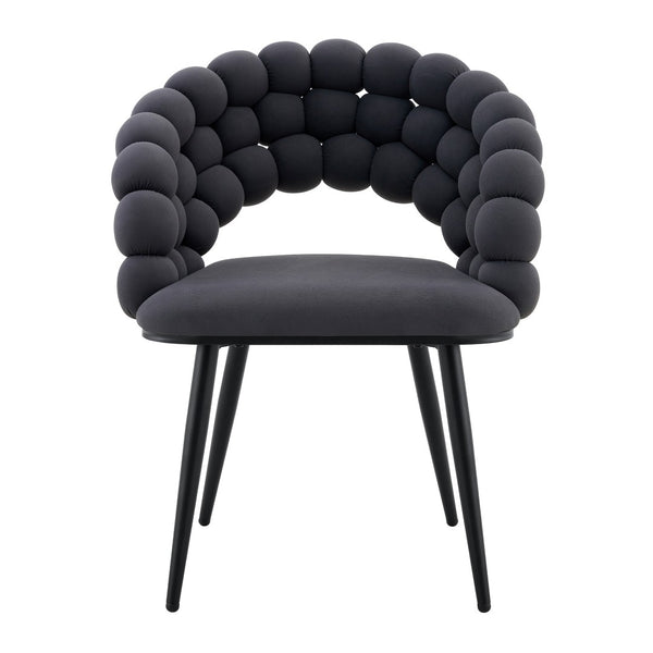 English Elm Set of 2 Sculptural Bubble Backrest Velvet Dining Chairs with Matte Black Legs W3875P370928