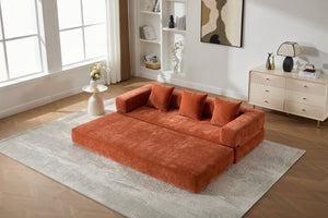 English Elm UNITED Folding Sofa Bed with Removable Cover Zipper, Chenille Memory Foam Sleeper for Small Spaces Orange W1568P293805