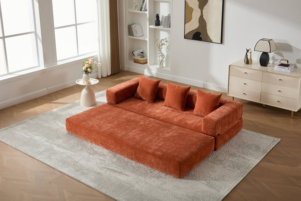 English Elm UNITED Folding Sofa Bed with Removable Cover Zipper, Chenille Memory Foam Sleeper for Small Spaces Orange W1568P293805