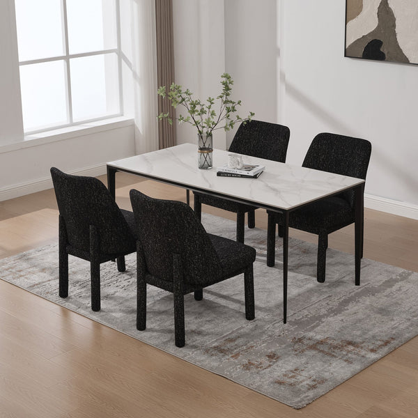 English Elm 21.46" Modern Chenille Dining Chair Set of 4 with Curved High Back, Rubberwood Legs, Comfortable Foam Seat Black+Grey W3189S00004
