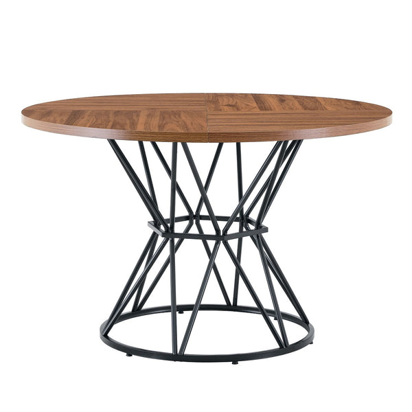 English Elm A Round Marble Patterned Mdf Dining Table with Matte Hourglass Base Seats Six Black,Walnut W1151P434789