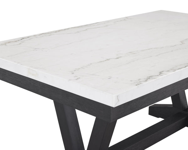 English Elm 7pc Genuine Marble Rectangular Dining Set with Wingback Chairs and Tufted Bench B011S00993