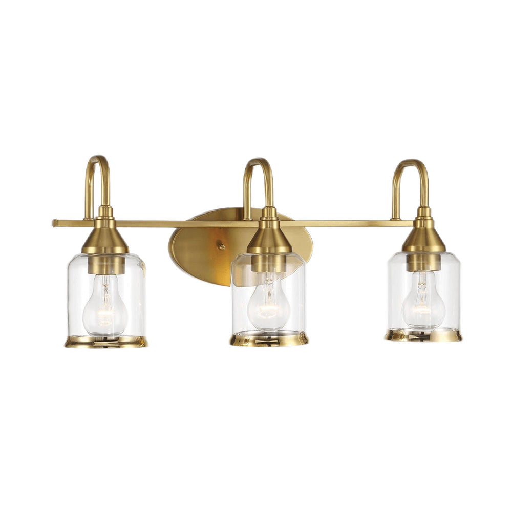 English Elm Ashcroft Furniture - Twilight Brushed Gold 3-Light Vanity Fixture with Clear Glass Shades, 22"W Modern Bath Sconce Elegance B183P231794