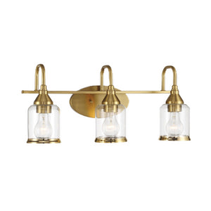 English Elm Ashcroft Furniture - Twilight Brushed Gold 3-Light Vanity Fixture with Clear Glass Shades, 22"W Modern Bath Sconce Elegance B183P231794