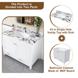 English Elm Modern 43 Inch Bathroom Vanity Solid Wood Cabinet with Soft Close Drawers Storage W509S00170