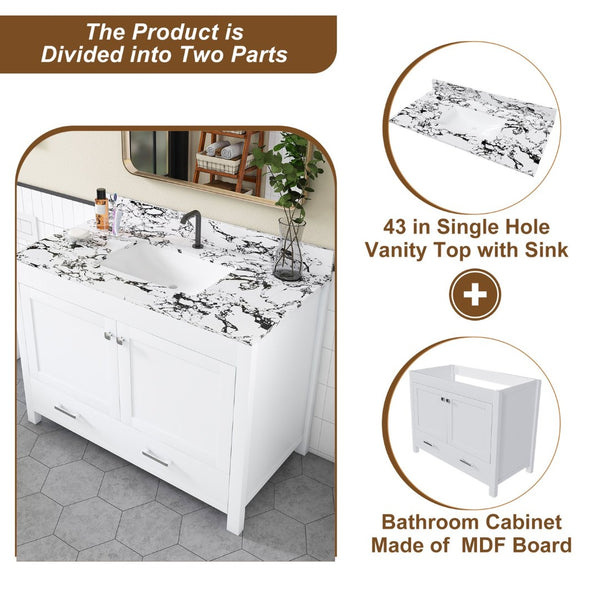English Elm Modern 43 Inch Bathroom Vanity Solid Wood Cabinet with Soft Close Drawers Storage W509S00170