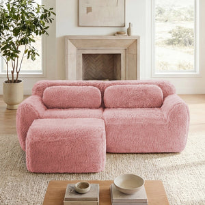 English Elm L-shaped Plush Sectional Sofa Boneless Cloud Comfort Floor Lounge with Chaise for Bedroom Pink W714S01556