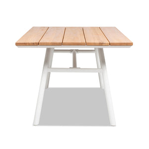 English Elm Jennifer Taylor Home - Maiden 71" 6-Seater Teak & Aluminum Patio Dining Table with Weatherproof Teak Top, White Frame B2719P245997