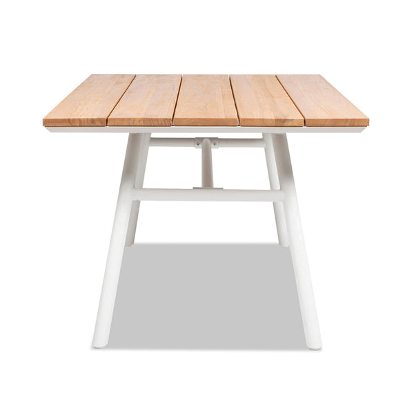 English Elm Jennifer Taylor Home - Maiden 71" 6-Seater Teak & Aluminum Patio Dining Table with Weatherproof Teak Top, White Frame B2719P245997