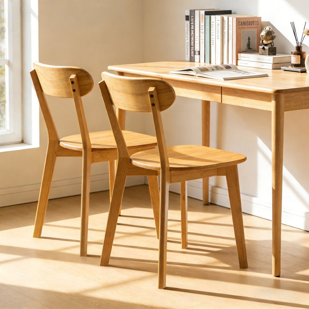 English Elm Solid Natural Wood Mid-century Dining Chairs Curved Back Upholstered Seat Set of 2 W3204P429362