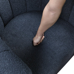 English Elm Modern Swivel Chair with Ottoman in Bouclé Fabric, Solid Wood Frame, Cozy Curved Design for Living Rooms Blue 32 L x 31 W x 31.25 H B011P281845