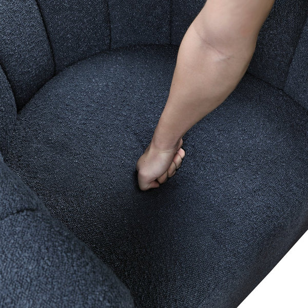 English Elm Modern Swivel Chair with Ottoman in Bouclé Fabric, Solid Wood Frame, Cozy Curved Design for Living Rooms Blue 32 L x 31 W x 31.25 H B011P281845