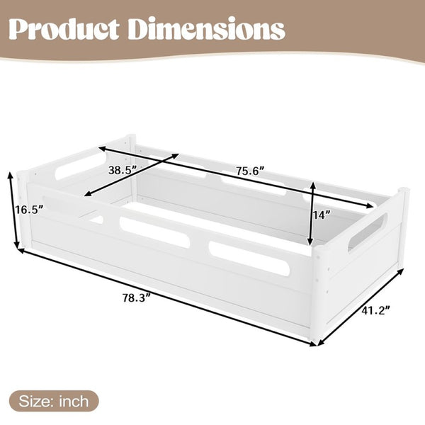 English Elm Twin Low Profile Floor Bed with Guardrails Pine Wood Frame Minimalist Bedroom White W1580P438763