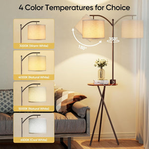 English Elm Floor Lamp with Built-in Side Table Usb Charging Remote Dimming for Living Room Brown W3355P440816
