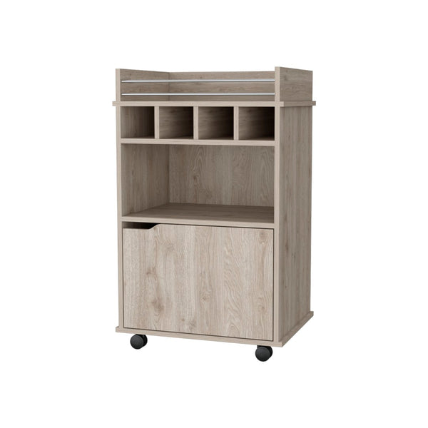 English Elm Fm Furniture Crozier Rolling Bar Cart with Wine Rack Cabinet and Warm Macadamia Finish B128P321058