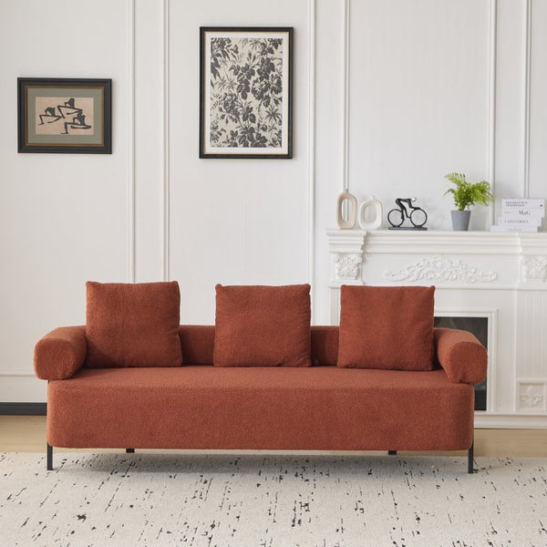 English Elm Christopher Knight Home® - 78" Modern 3-Seater Upholstered Sofa with Plush Pillows, Bouclé Fabric, Sturdy Frame, Cozy Style Orange N767P308857O
