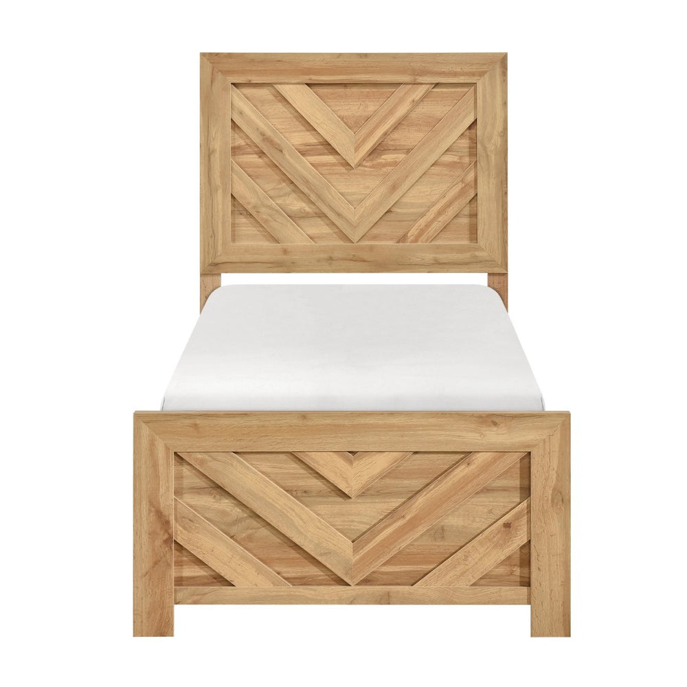 English Elm Natural Wood Twin Panel Bed Chevron Headboard Rustic Farmhouse Bedroom Frame B011P490038
