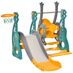 English Elm Qaba Toddler 3 in 1 Playset with Swing Slide Climber and Basketball Hoop W2225P217344