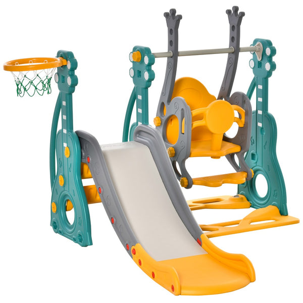 English Elm Qaba Toddler 3 in 1 Playset with Swing Slide Climber and Basketball Hoop W2225P217344