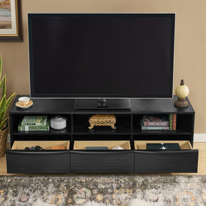 English Elm 63" Mid-Century Modern TV Stand for TVs up to 75" — Solid Wood Drawer Media Console, Louvered Farmhouse Design, Outlet Holes, Durable MDF Finish W1801P291993