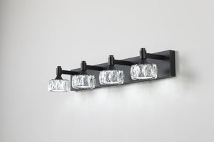 English Elm Modern 4-Light Matte Black Led Vanity Light Fixture With Crystal Glass Shades, Bathroom Wall Sconce For Elegant and Contemporary Home Decor