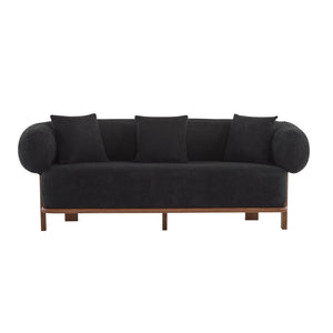 English Elm Round Arm Curved Sofa Plush Upholstered Mid-century Living Room Lounge Seating Black N771P270523H