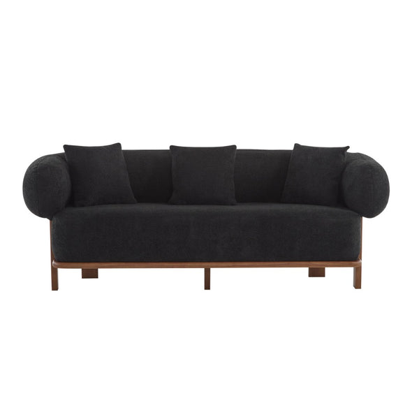 English Elm Round Arm Curved Sofa Plush Upholstered Mid-century Living Room Lounge Seating Black N771P270523H