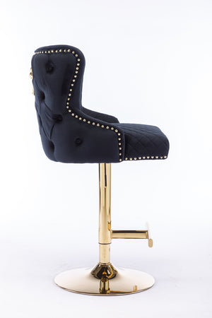 English Elm Hengming Velvet Bar Chair Stool with Plush Sponge Cushion, Gold Lion Head Pull & T‑Leg Base Gorgeous Finish and Anti‑Skid Feet (Set of 1) Black W212P156698