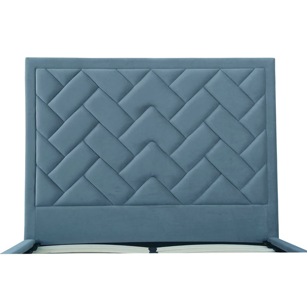 English Elm Crosby Upholstered Velvet Full Bed with Chevron-Stitched Headboard, Solid Slats, No Box Spring Needed Blue B365S00029