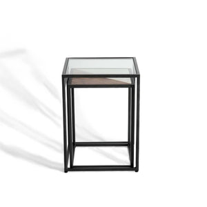 English Elm 2-Piece Glass & Metal Nesting Table Set – Sleek Black Modern Design, Space-Saving Durability for Home B346P320727