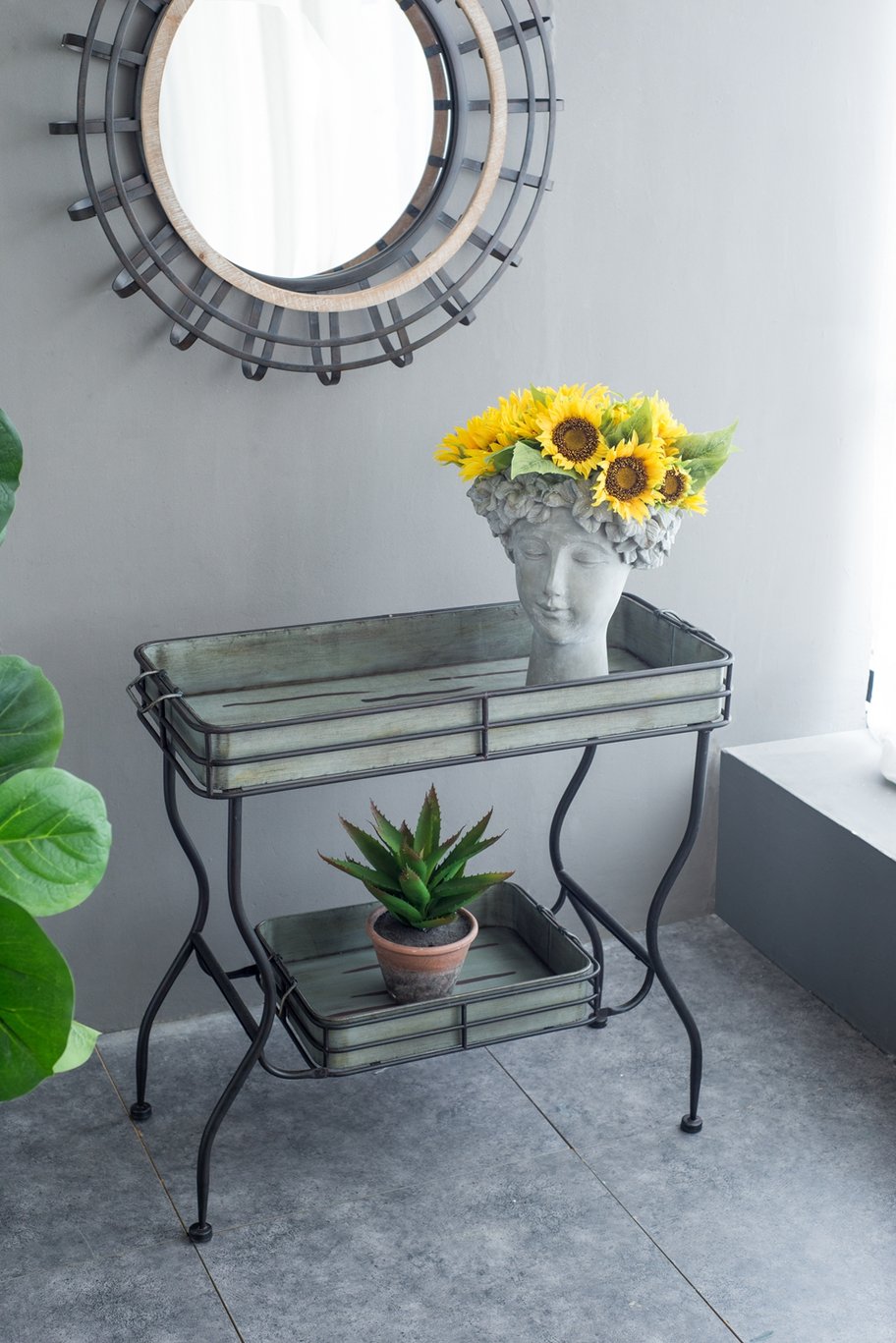 English Elm 32x15x31" Galvanized Tray Table with Two Removable Handles - Rustic Farmhouse Accent & Gardening Utility W2078P323700